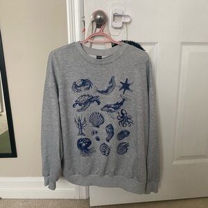 Gray Sweater with Blue Marine Print
